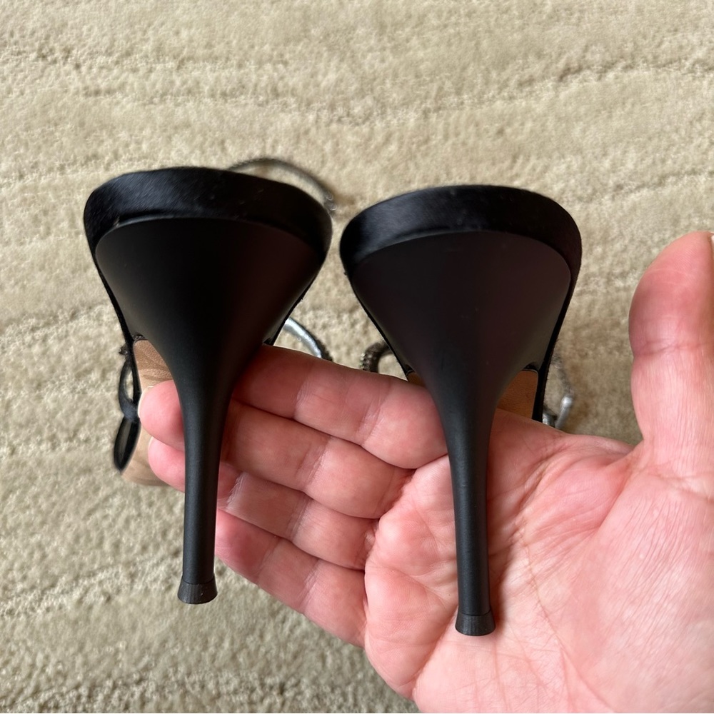 Giuseppe Zanotti Black Satin Rhinestone Enamel Anklet Heel Sandals IT 38.5 NIB - Picture 15 of 17